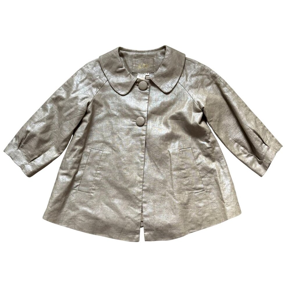 Live a Little Swing Blazer Jacket Women's Small Linen Blend Gold Metallic Y2K